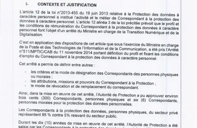 ARRÊTÉ MODIFIANT DÉFINISSANT LE PROFIL DE L'EMPLOI DU CORRESPONDANT À LA PROTECTION  DES DONNÉES À CARACTÈRE PERSONNEL